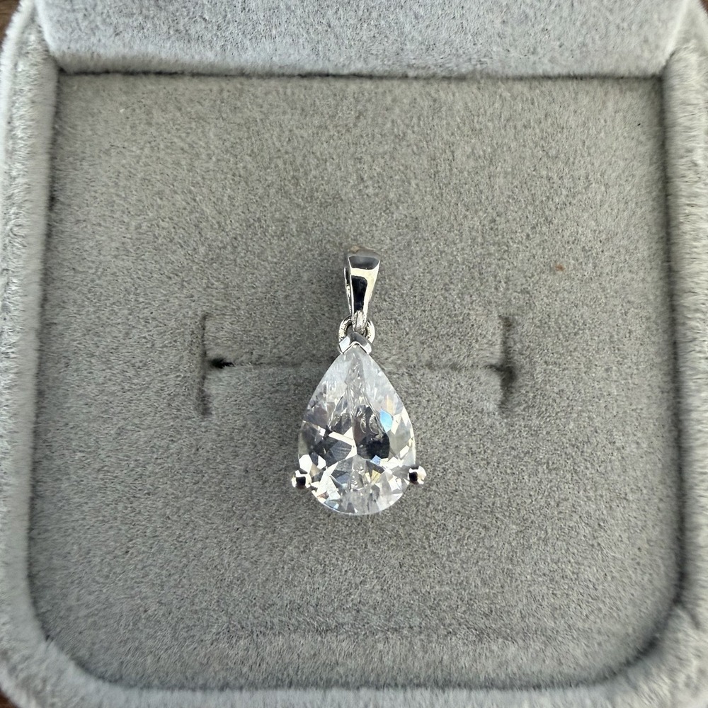 Pear Shaped Solitaire Cubic Zirconia Pendant 925 Sterling Silver NO CHAIN